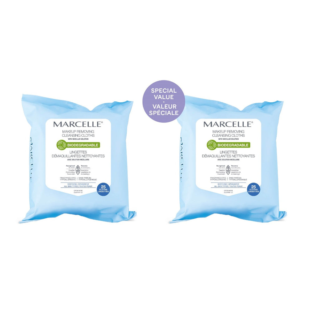 Lingettes démaquillantes nettoyantes biodégradables avec pochette recyclable - Marcelle