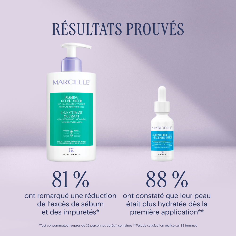 Duo Gel nettoyant moussant + Sérum 2 % acide hyaluronique et probiotique