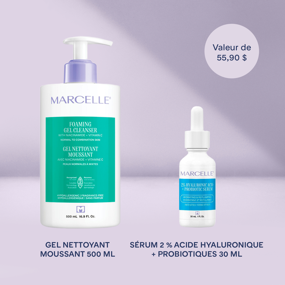 Duo Gel nettoyant moussant + Sérum 2 % acide hyaluronique et probiotique