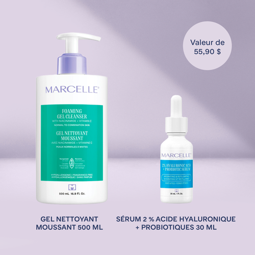 Duo Gel nettoyant moussant + Sérum 2 % acide hyaluronique et probiotique