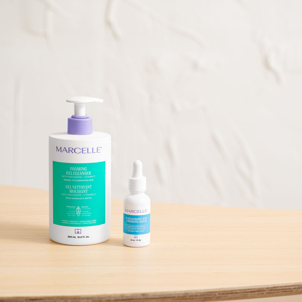 Duo Gel nettoyant moussant + Sérum 2 % acide hyaluronique et probiotique