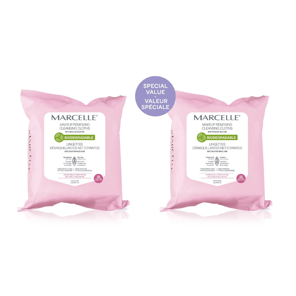 Lingettes démaquillantes hydratantes biodégradables avec pochette recyclable